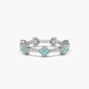 925 Sterling Silver Full Eternity Clover Turquoise and Diamond Ring - Image 5