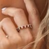 925 Sterling Silver Garnet and Diamond Eternity Band - Image 3
