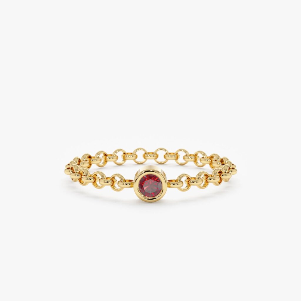 925 Sterling Silver Garnet Chain Ring