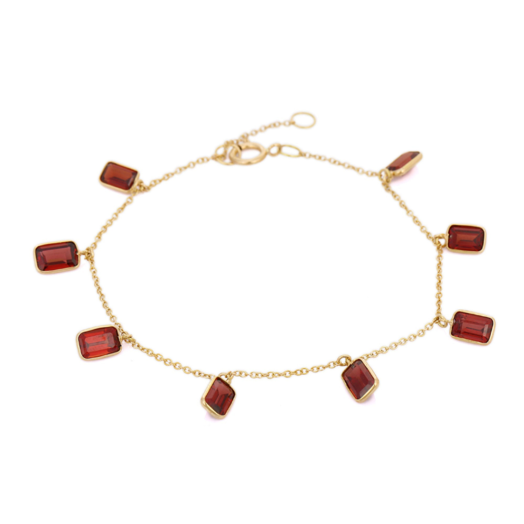 925 Sterling Silver Garnet Charm Bracelet