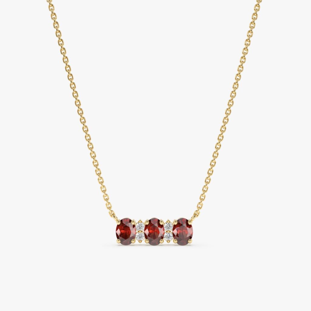 925 Sterling Silver Garnet & Diamonds Necklace