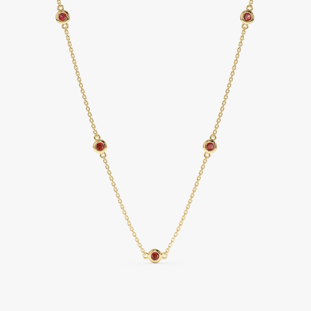 925 Sterling Silver Garnet Station Necklace
