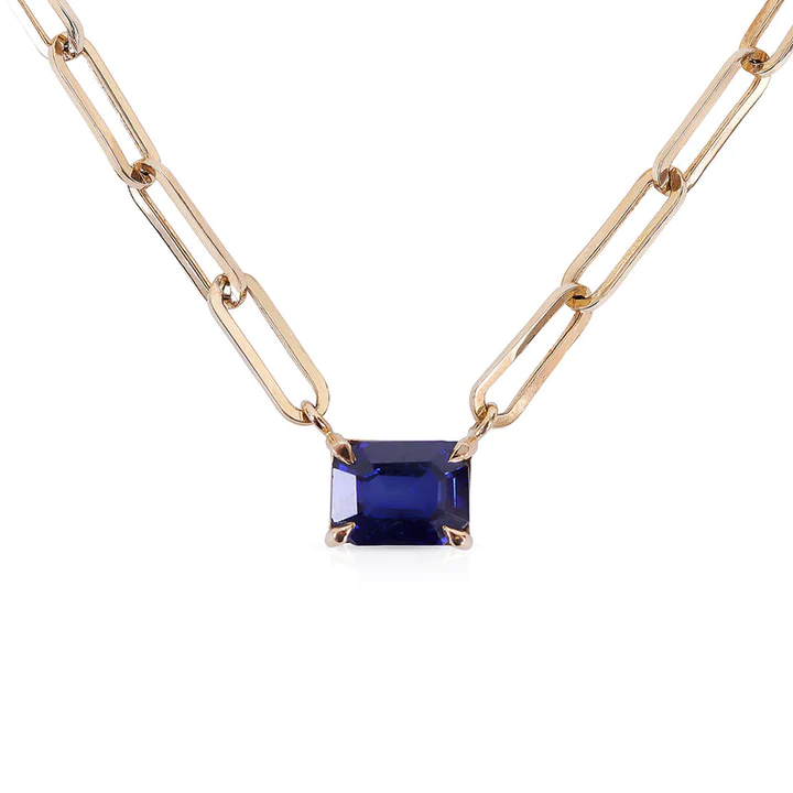 925 Sterling Silver Gemstone Paperclip Necklace