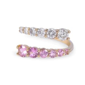 925 Sterling Silver Graduated Diamond & Pink Sapphire Wrap Ring