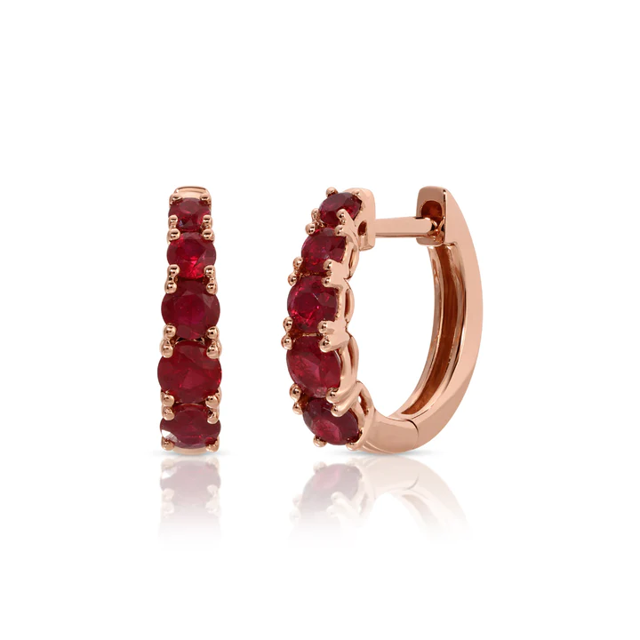 925 Sterling Silver Graduated Ruby - Huggies