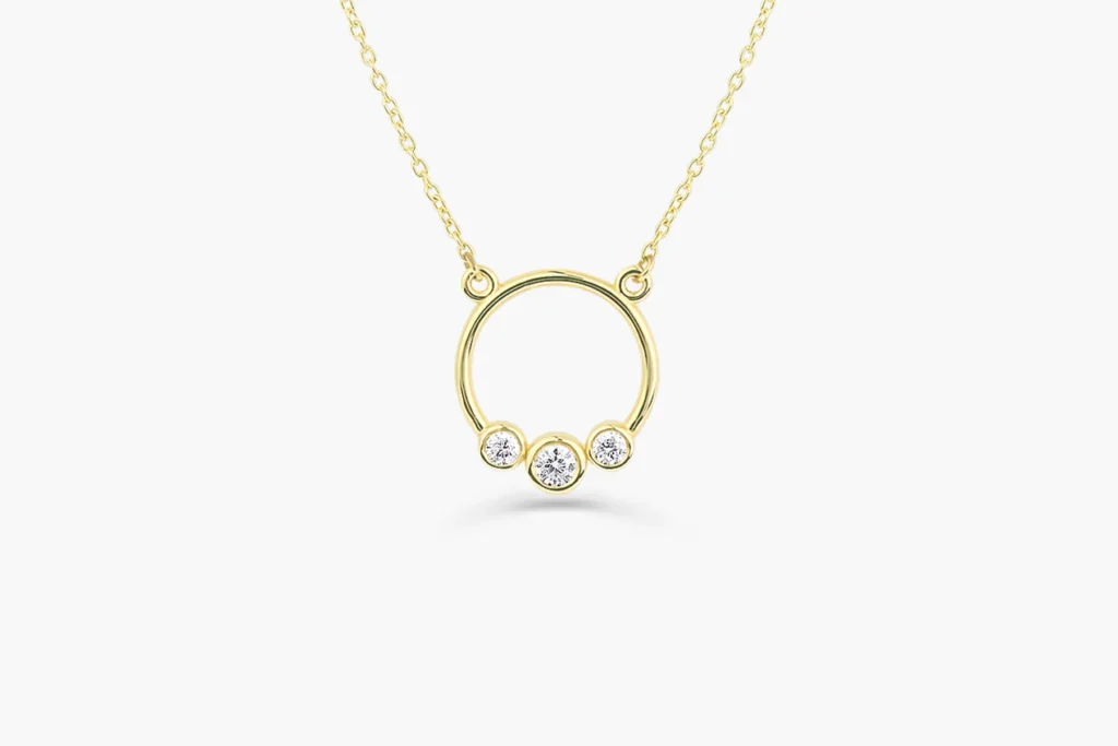 925 Sterling Silver Graduated Trio Bezel Diamond Circle Necklace