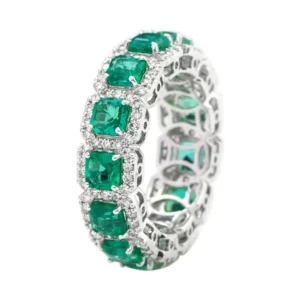925 Sterling Silver Green Emerald & Diamond Eternity Band Ring