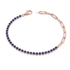 925 Sterling Silver Half Blue Sapphire Tennis And Paperclip Chain Bracelet