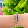 925 Sterling Silver Half Blue Sapphire Tennis And Paperclip Chain Bracelet - Image 2