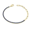 925 Sterling Silver Half Blue Sapphire Tennis And Paperclip Chain Bracelet - Image 3