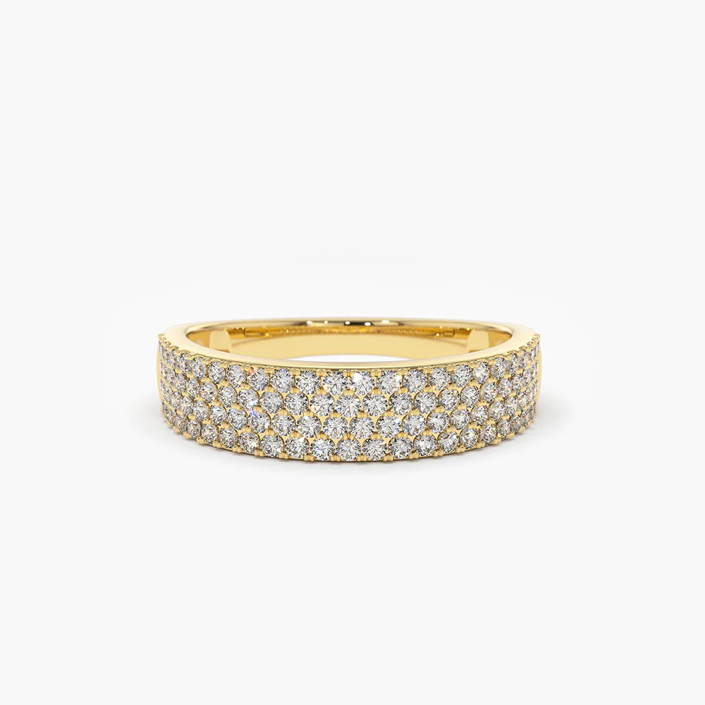 925 Sterling Silver Half Eternity 4 Row Micro Pave Wedding Band