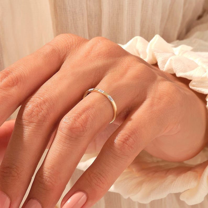 925 Sterling Silver Half Eternity Baguette Diamond Wedding Band