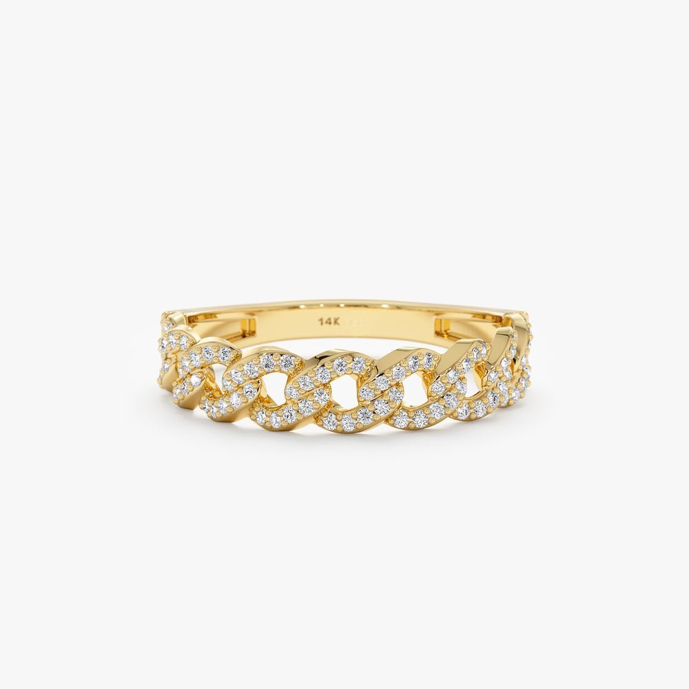 925 Sterling Silver Half Eternity Diamond Cuban Chain Ring