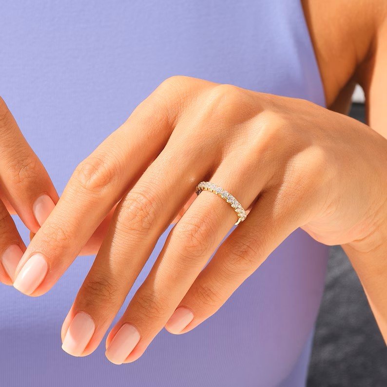Half-Eternity Diamond Wedding Band / Wedding Ring in 925 Sterling Silver for Women