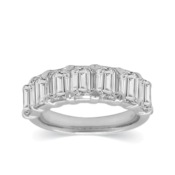 925 Sterling Silver Half Eternity Emerald Cut Stackable Ring