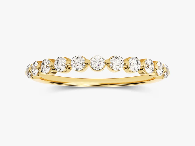 925 Sterling Silver Half-Eternity Wedding Ring Round Cut Diamond Floating Anniversary Band