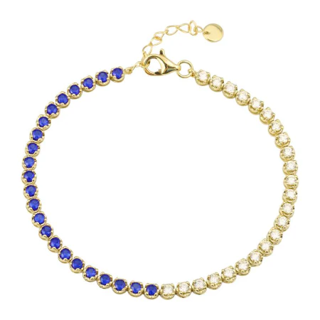 925 Sterling Silver Half Lapis And Diamond Tennis Bracelet