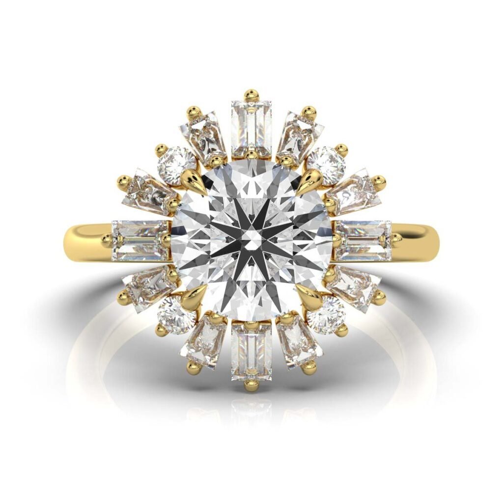 925 Sterling Silver Halo Baguette Diamond Ring