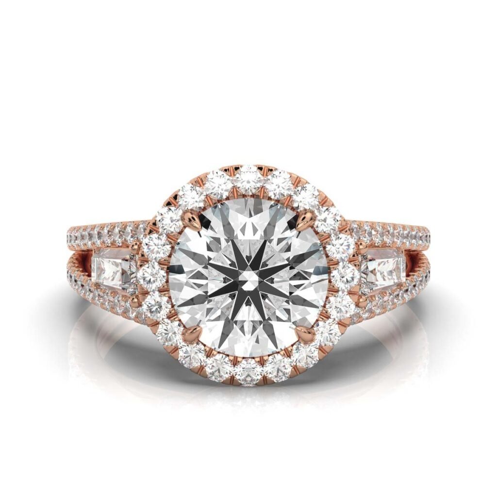 925 Sterling Silver Halo Baguette Diamond Ring