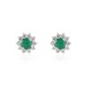 925 Sterling Silver Halo Diamond Emerald Stud Earrings