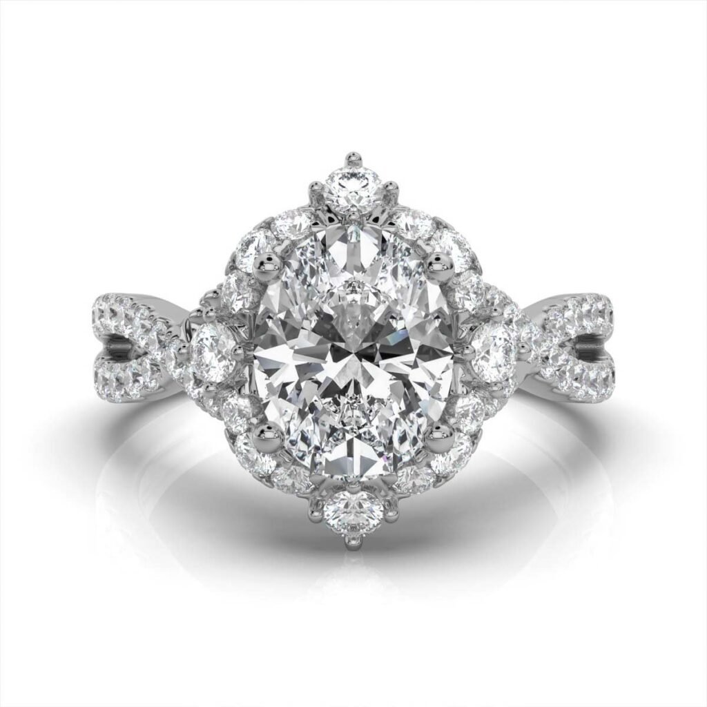 925 Sterling Silver Halo Diamond Engagement Ring