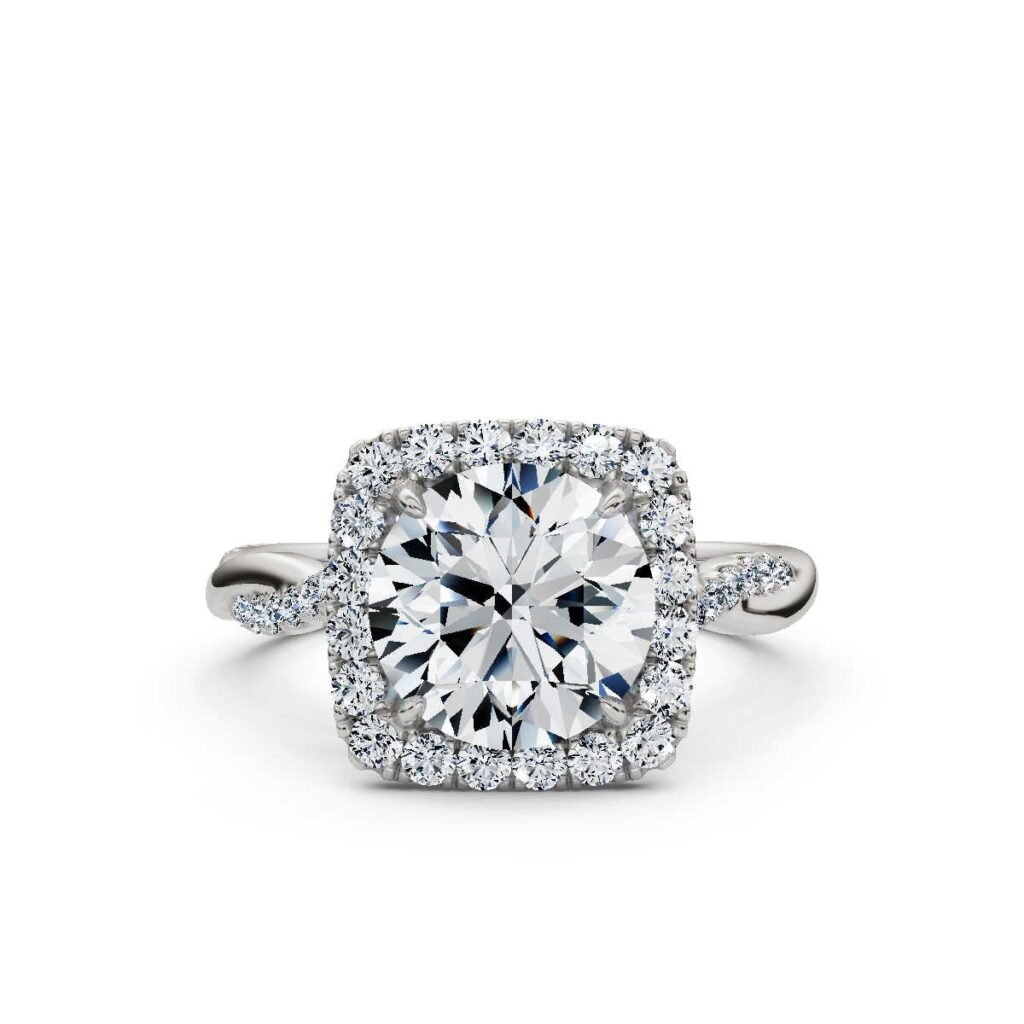 925 Sterling Silver Halo Diamond Engagement Ring
