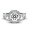 Round centre stone halo ring with 62 accent stones and side sparkle