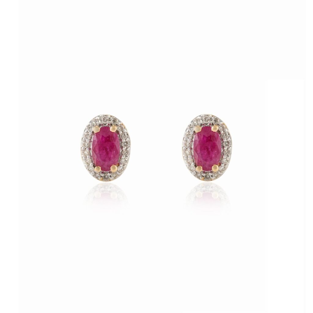 925 Sterling Silver Halo Diamond Ruby Studs