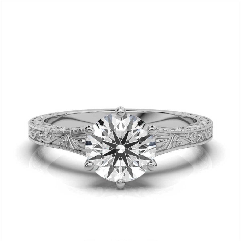 925 Sterling Silver Hand Crafted Engraved Diamond Engagement Ring