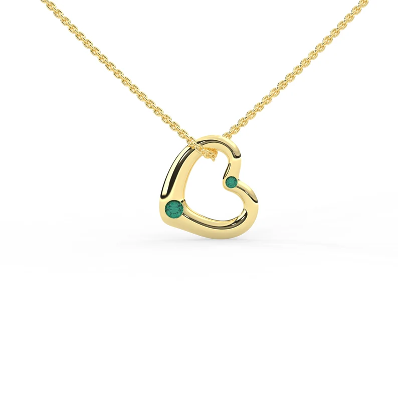 925 Sterling Silver Heart Emerald Charm Necklace