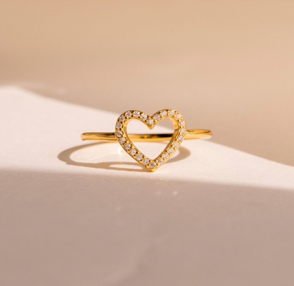 925 Sterling Silver Heart Shape Diamond Ring