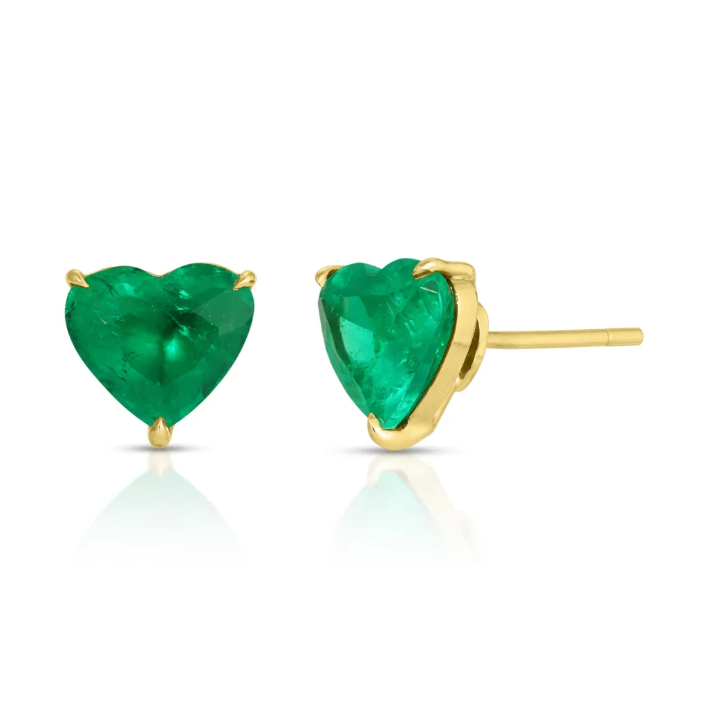 925 Sterling Silver Heart Shape Emerald Studs 3.32