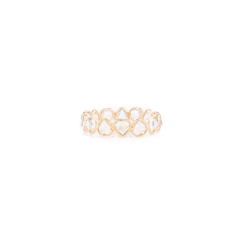 925 Sterling Silver Heart Shape Rainbow Moonstone Band