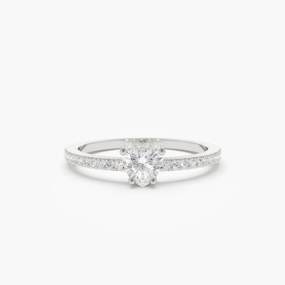 925 Sterling Silver Heart-Shaped Diamond Ring, Diamond Ring