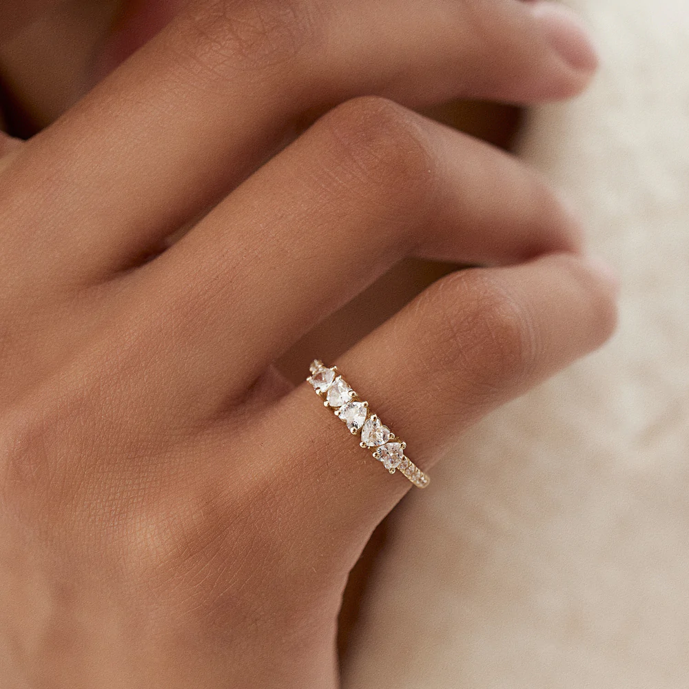925 Sterling Silver Heart Shaped Diamond Ring with Pave Diamonds