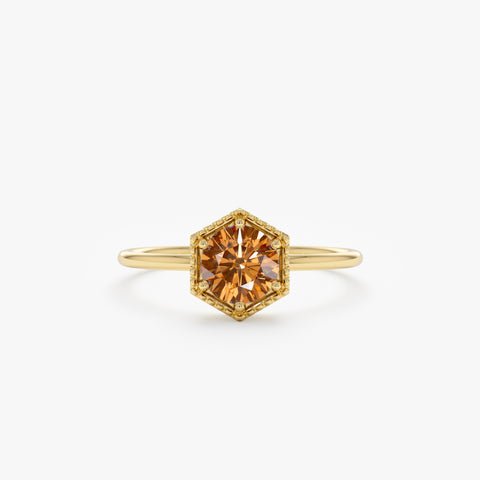 925 Sterling Silver Hexagon Citrine Ring
