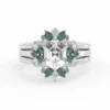 925 Sterling Silver Hexagon Diamond and Sapphire Engagement Ring Set - Image 2