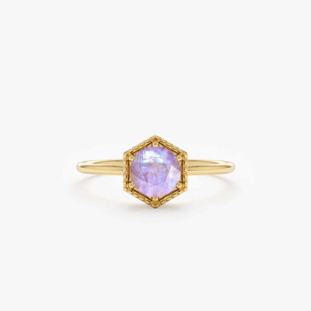 925 Sterling Silver Hexagon Moonstone Ring