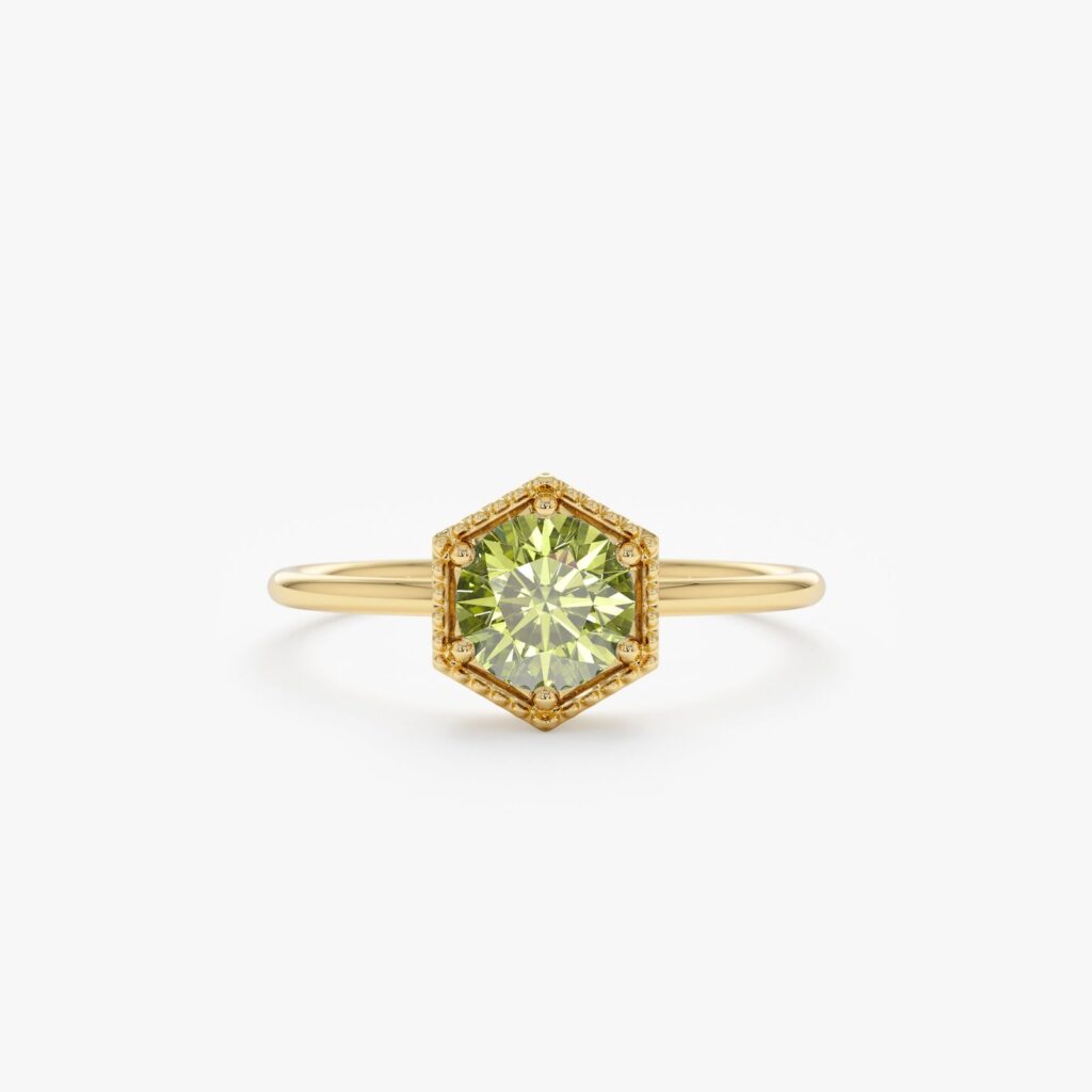 925 Sterling Silver Hexagon Peridot Ring