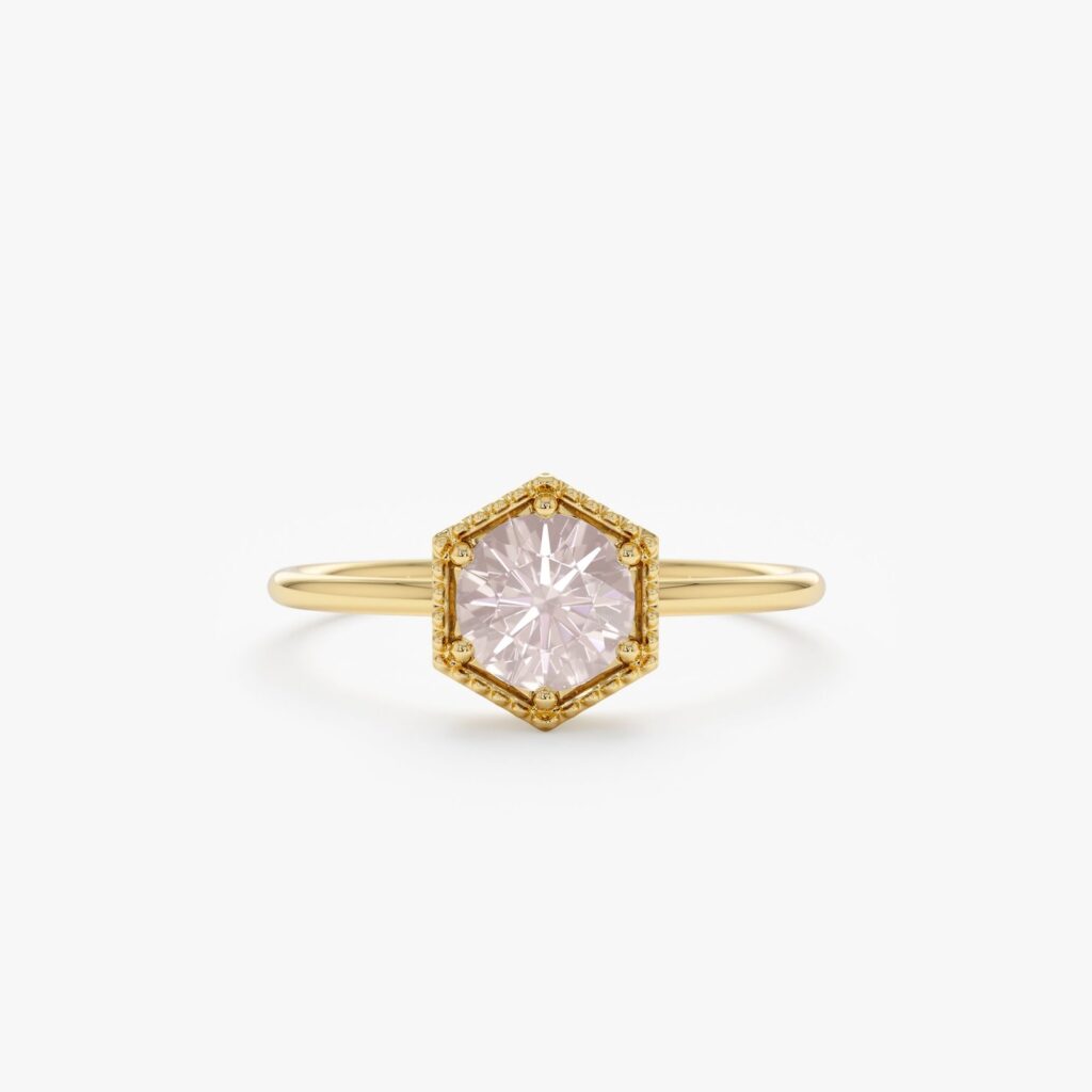 925 Sterling Silver Hexagon Rose Quartz Ring