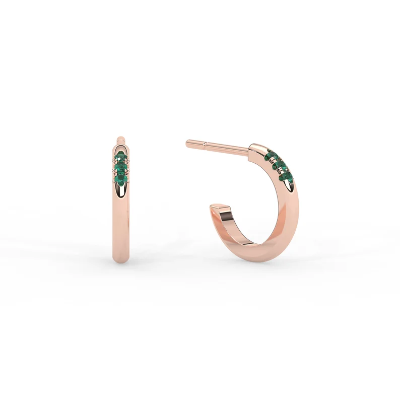 925 Sterling Silver Hoop Emerald Earrings