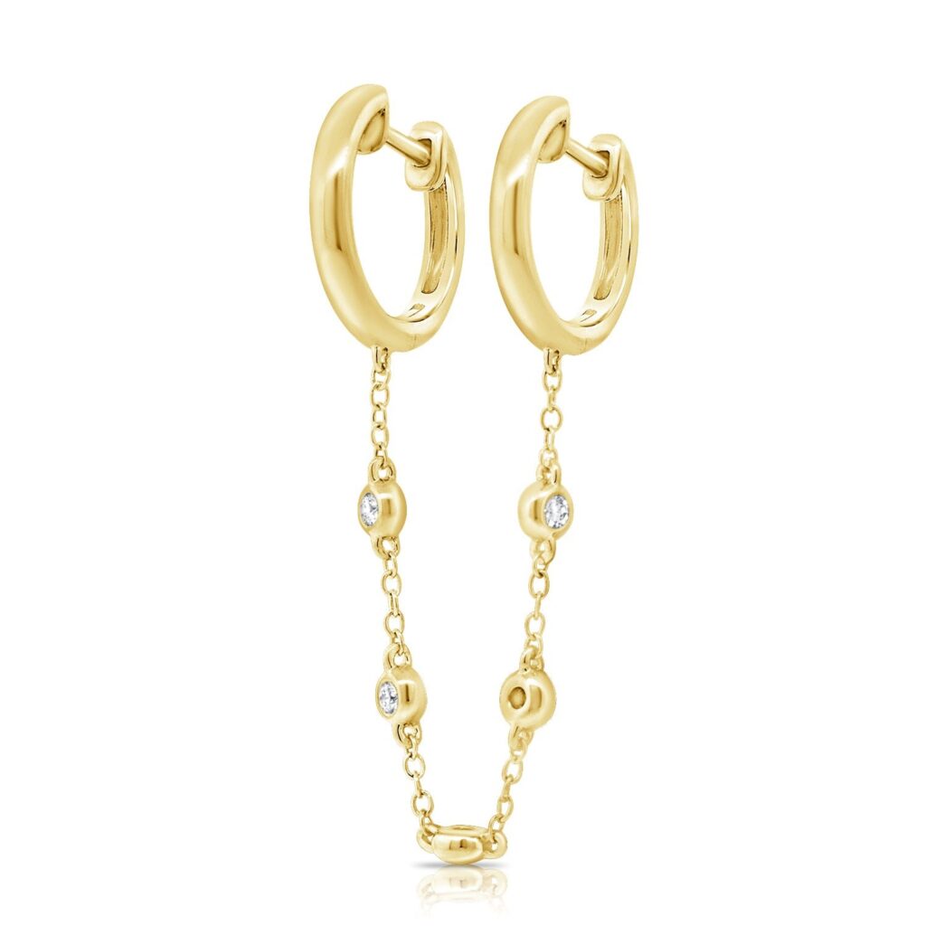 925 Sterling Silver Hoop Spaced Bezel Diamond Connecting Earring