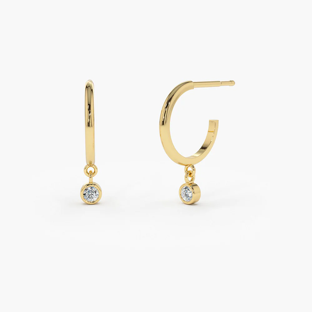 925 Sterling Silver Hoop with Dangling Diamond