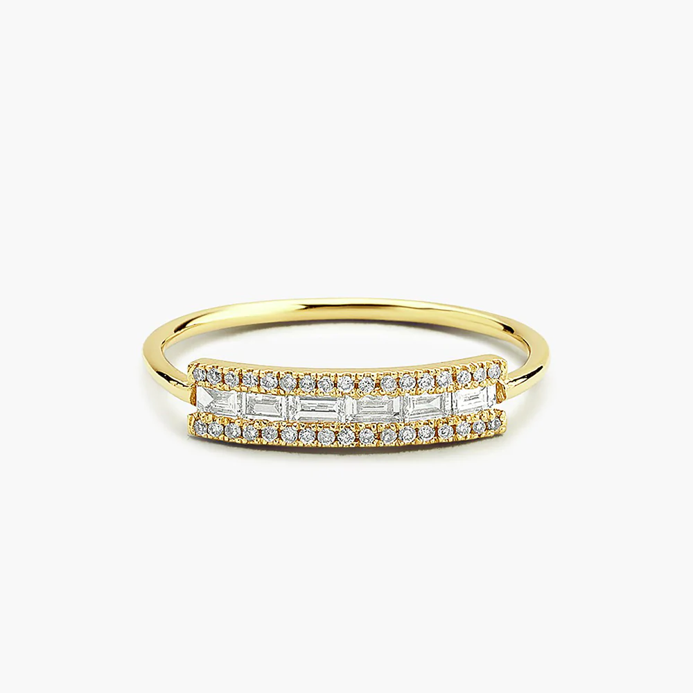 925 Sterling Silver Horizontal Baguette Diamond Ring