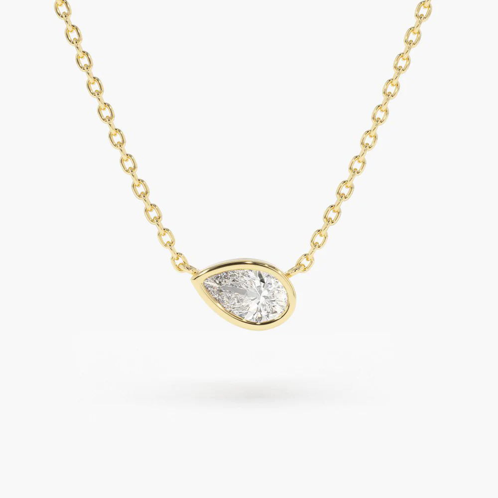 925 Sterling Silver Horizontal Pear Shape Diamond Solitaire Necklace