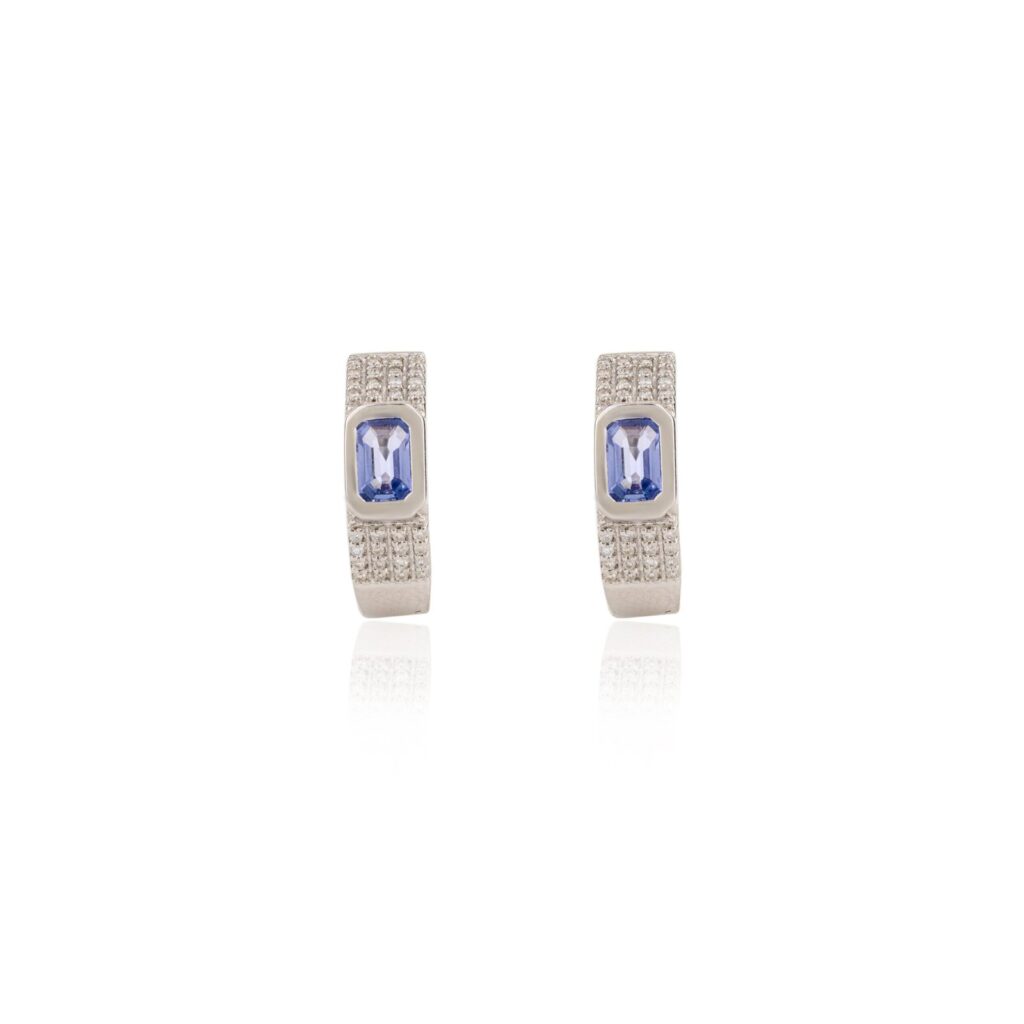 925 Sterling Silver Huggie Hoops Blue Sapphire Earrings