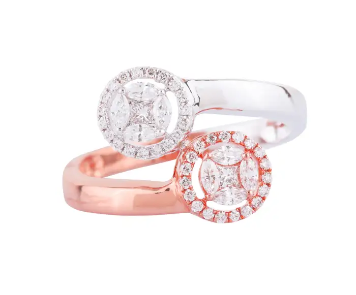 925 Sterling Silver "Illusion-Set" Diamond Two-Tone Fashion Ring | Bypass Ring For Women