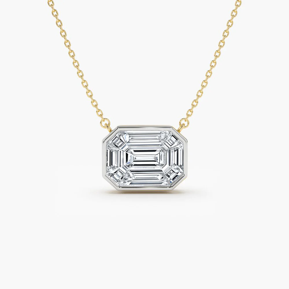 925 Sterling Silver Illusion Setting Step Cut Mosaic Diamond Necklace