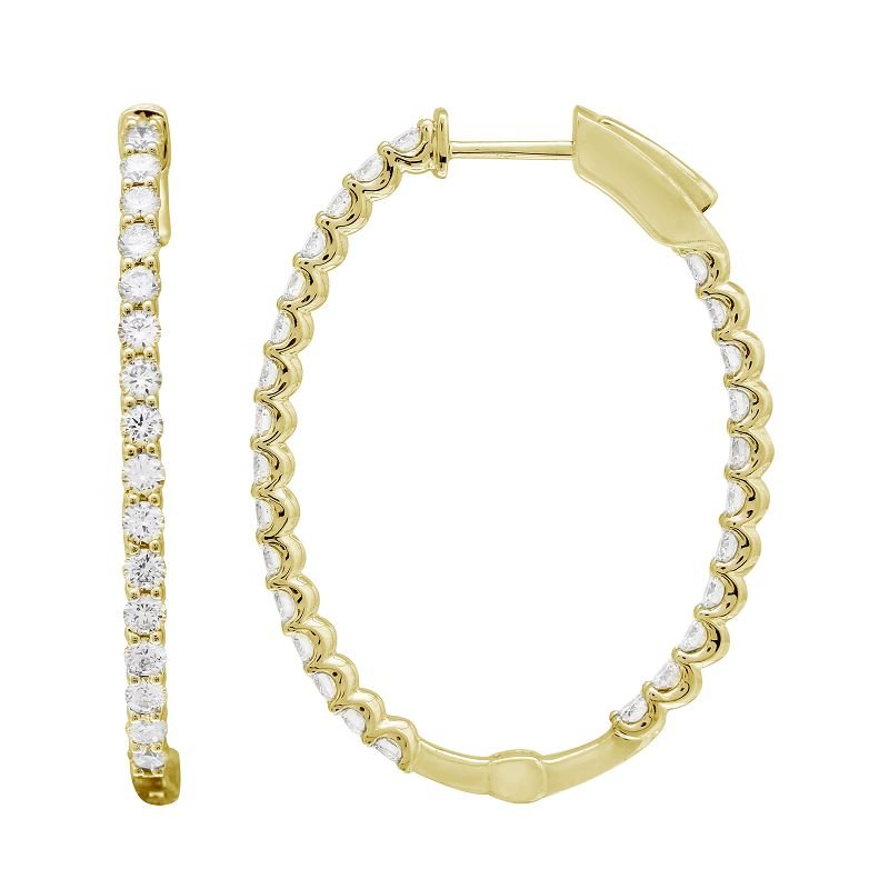 925 Sterling Silver Inside And Out Diamond Hoop Earrings