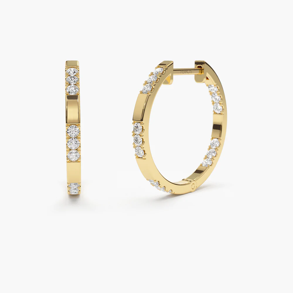 925 Sterling Silver Inside out Diamond Hoop Earrings